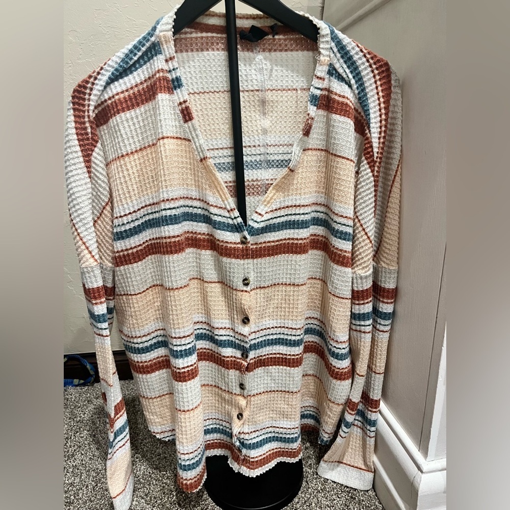 OUT FROM UNDER Urban Outfitters Jojo striped waffle knit oversized button top M